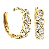 Gemini Women's Gift Infinity Knot Twisted Huggie Round Hinged Hoop Swarovski Cubic Zirconia Earrings Gm072 , Color: Yellow Gold