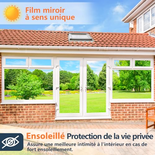 Zindoo Anti-Glare Anti-Heat Window Film 44.5 x 200 cm Good Mirror Effect Anti UV with Installation Kit Privacy Protection Sun Protection for Windows, Home, Office, Balcony, Shop