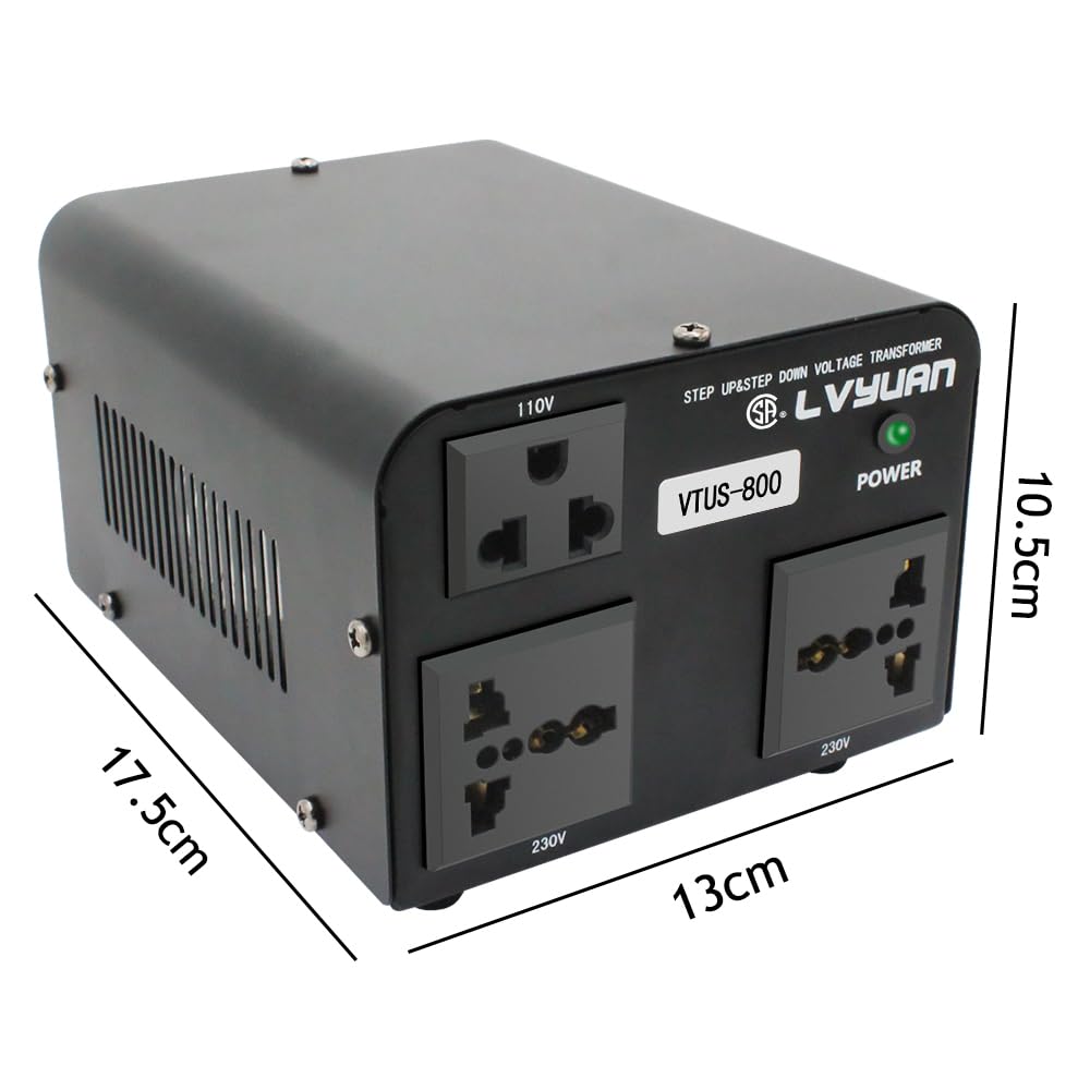 Cantonape Voltage Transformer Converter 800 Watt Step Up/Down Convert from 110-120 Volt to 220-240 Volt and from 220-240 Volt to 110-120 Volt with 1 US Outlets, 2 Universal Outlets