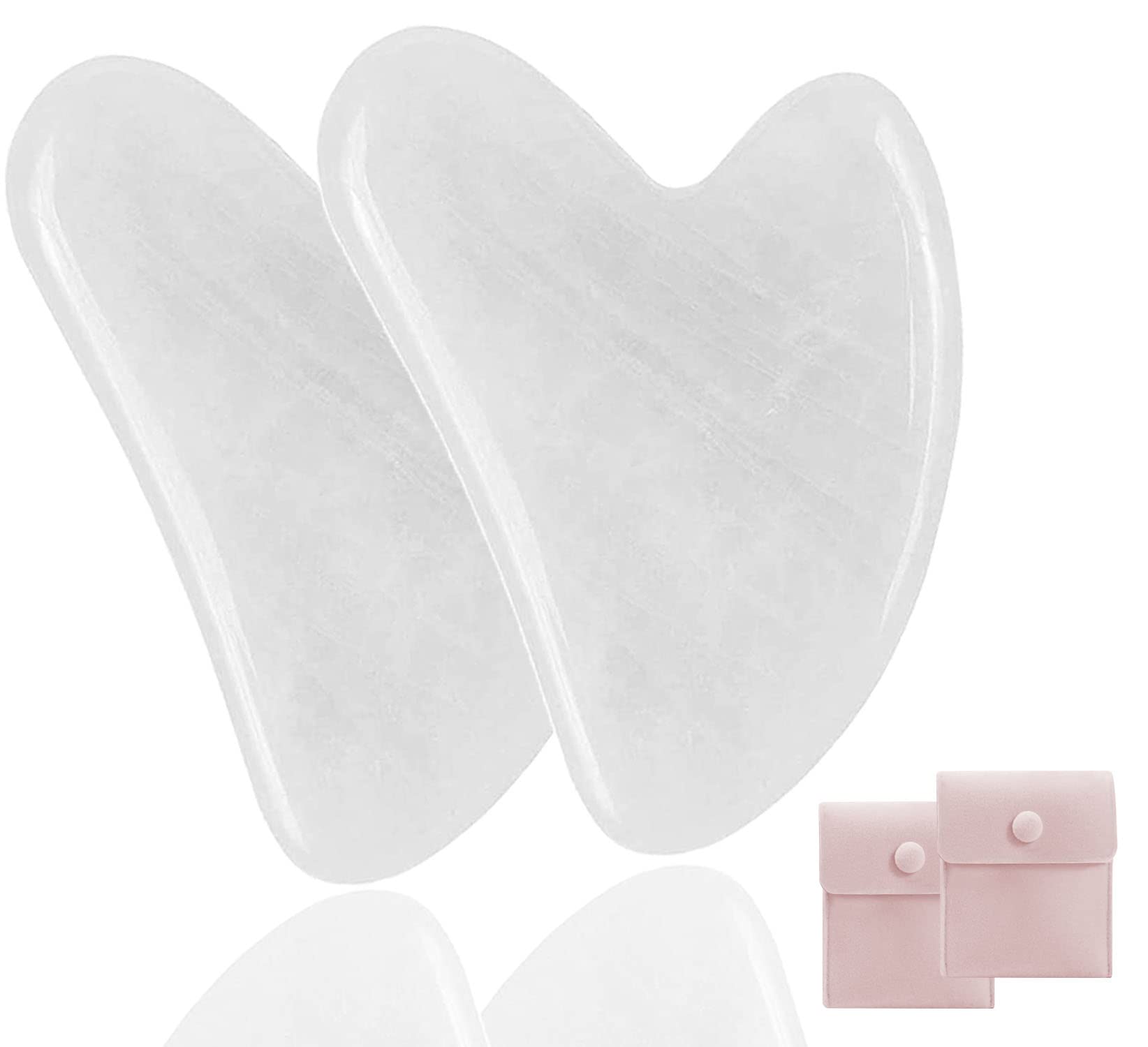 Gua Sha Facial Tools, Jade Gua Sha Stones Massage Scraping for Physical Therapy and SPA Acupuncture Therapy Used for Face, Eyes, Neck and Body (White 2 Pcs)
