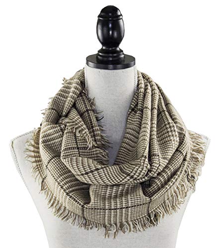 StylesILove Women Classic Glen Check Loop Infinity Fringed Scarf - 3 Colors (Taupe)