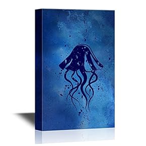 Canvas Wall Art - Abstract Jellyfish Swimming Under The Deep Ocean - Gallery Wrap Modern Home Art | Ready to Hang - 12x18 inches
