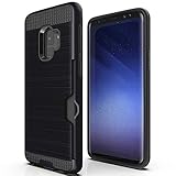 Galaxy S9 Case ONLY:S9 Case: Samsung Galaxy S9 Case with Credit Card Holder Slot Wallet :S9 Case Rugged Armor Metallic Brush Shockproof Hybrid Dual Layer Black (S9 CASE)