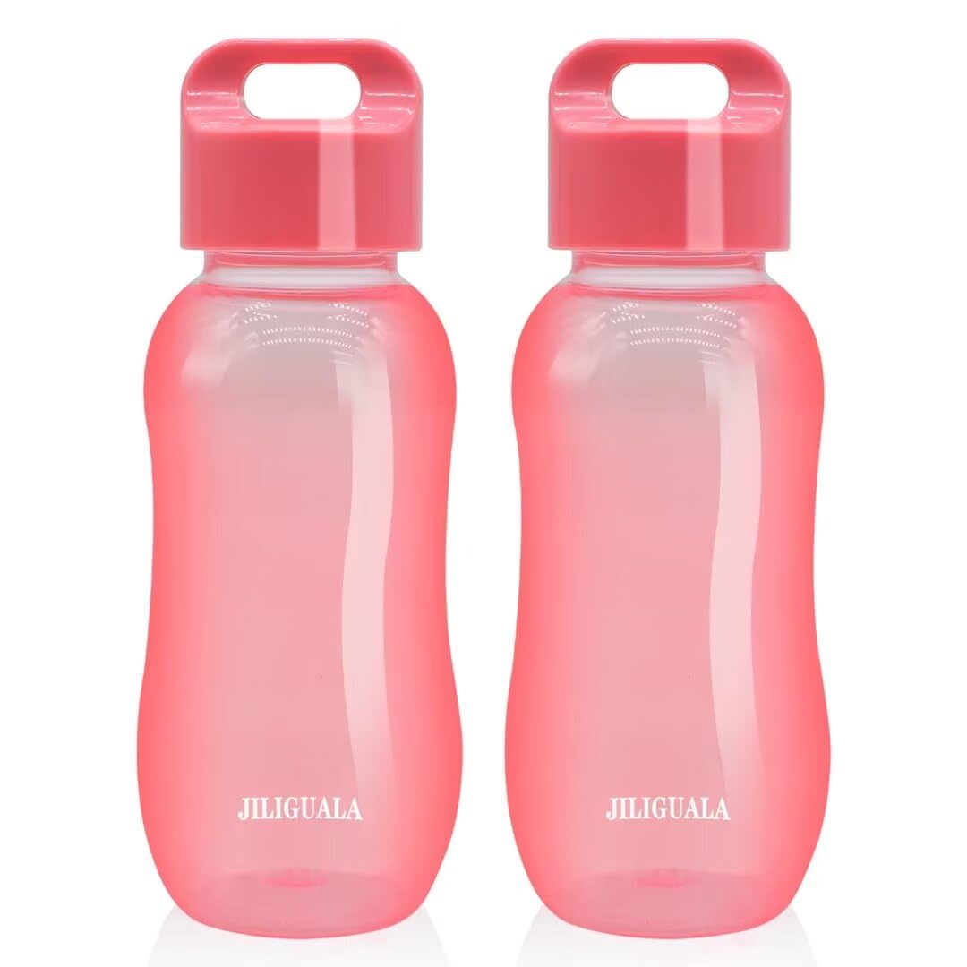 JILIGUALA Plastic Coffee Travel Mugs Water Bottle Sports Water Bottle Cup for Milk, Coffee, Tea, Juice Size 350ml (12oz), Pink Pack of 2