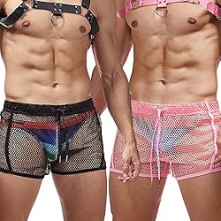 FIROTTII Mens Mesh Shorts Sexy Boxers See Through