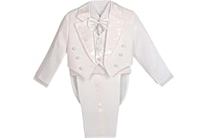 Dressy Daisy Boys Classic Fit Tuxedo Suit 5 Pieces Set Formal Wear Wedding Outfit with Vest, Black/White 011