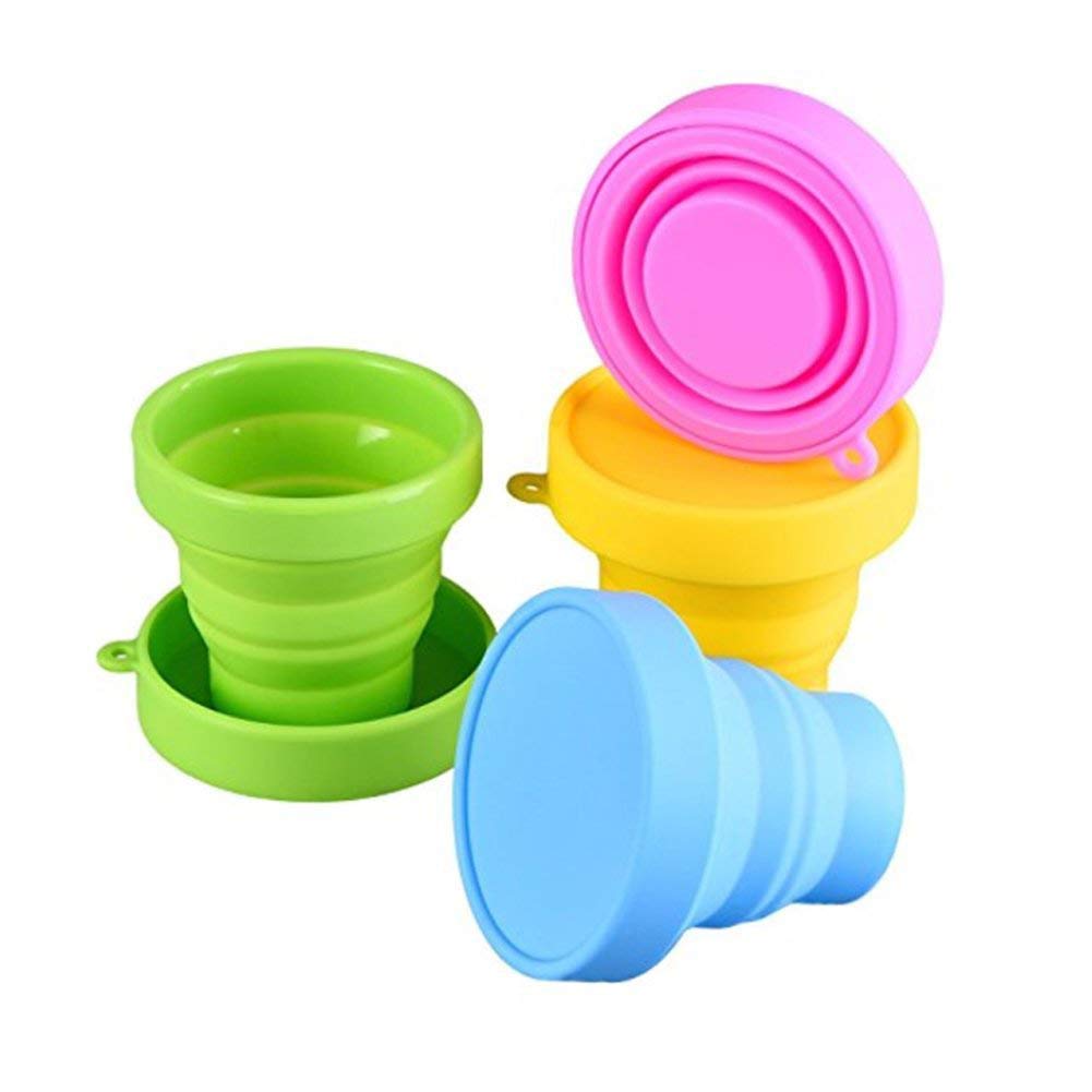 Guissi Collapsible Cup Compact Silicone, Reusable Food Grade Folding Mug with Lids, Expandable Retractable Drinking Set, Portable, Pocket Size for Outdoor Camping Travel and Hiking