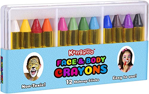 Kangaroo Face Paint Crayons for Kids Face & Body Painting Makeup Crayons, Safe for Sensitive Skin (12 Count)