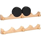 KVMORZE Hockey Puck Display Case Wall Mount, Wooden Wall Rack Holder with Hooks for 4 Pucks, Ball Storage Shelf with Hooks for Hockey Player, Medal Display, Hockey Decor, 2 Pcs