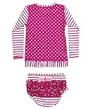RuffleButts Little Girls Berry Striped Polka LS Rash Guard Bikini