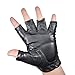 KUYOMENS Men's Holes Design Cycling Sports Black Half Finger Genuine Leather Gloves