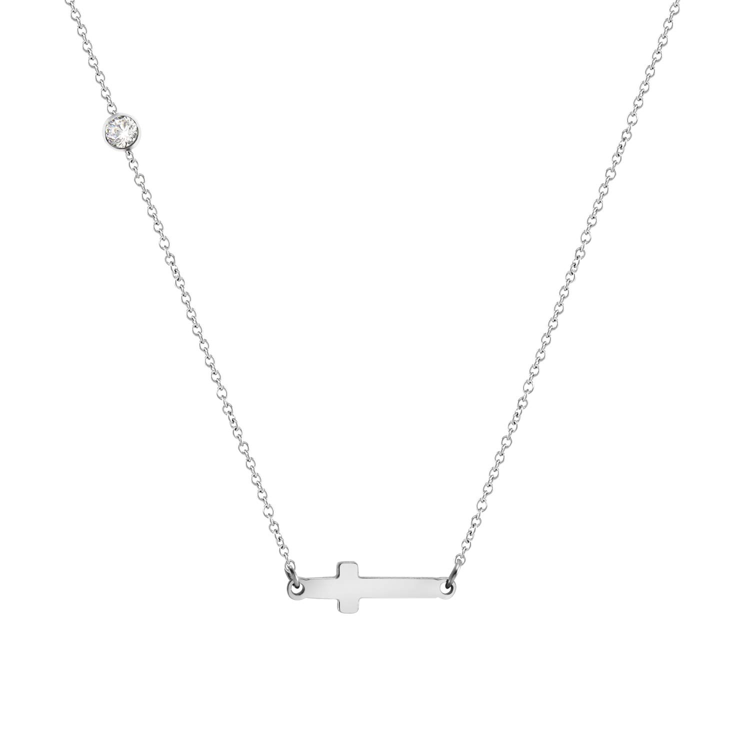 555Jewelry Stainless Steel Sideways Cross Necklace for Women, 18-20” Chain (Silver, 18 Inch% cm)