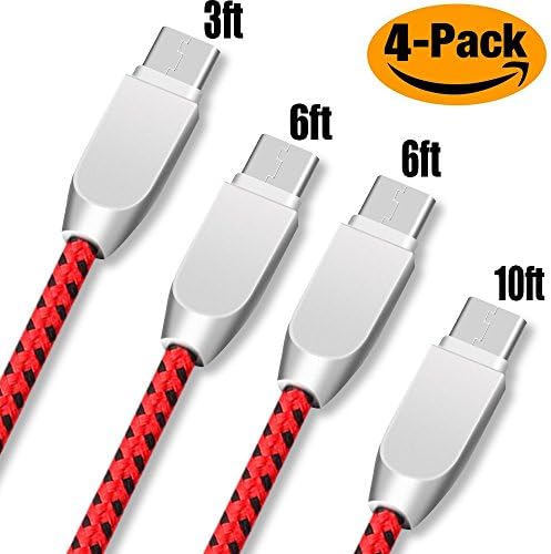 [4Pack] USB Type C Cable, VUV [3FT 6FT 6FT 10FT] Nylon Braided Charge Cable,USB C Lightning Charging and Syncing USB Charge Cord for USB C Smartphones Tablets Laptops and More USB C Devices (Red)