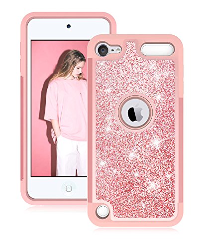 Dailylux iPod Touch 6th Generation Case, iPod Touch 5 Cases,Glitter Bling Girls Women Dual Layer Heavy Duty Impact Protective Phone Case for Apple iPod Touch 6th/5th Generation Rose Gold
