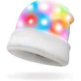 Luwint LED Glow Blink Knit Beanie Hat - Light Up Party Costume Show Cap Toys for Boy Girl (White Neon)