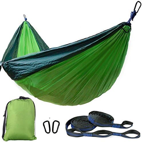 Portable Camping Hammock - Double Parachute Nylon Camping Hammock Support 800LBS - Banana Hammock (Green+Darkgreen, 86.635.4inch)