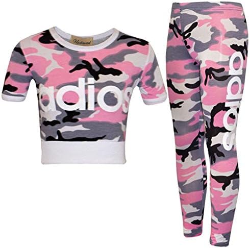 Girls Kids Adios Camouflage Print Army Crop Top & Bottoms New York 98 Leggings Tracksuit Suit Age 2-13 Years