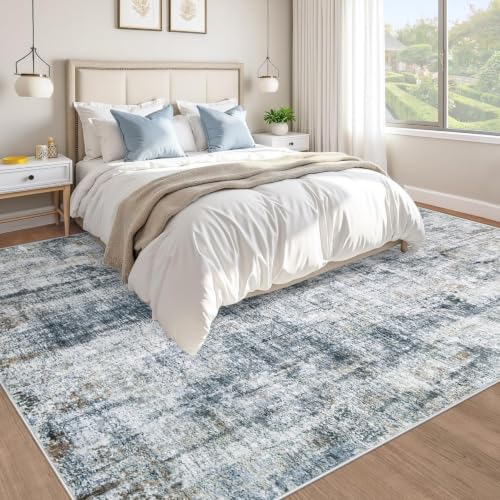 8x10 Area Rugs for Living Room: Washable Abstract Soft Rugs Non Slip Modern Stain Resistant Low Pile Carpet for Dining Room Bedroom Nursery Office (Multi Blue, 8'x10')