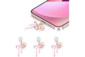 EJU 3Pcs Pink Bow USB C Kindle Dust Plug Charms for iPhone 17/16/15 Pro Max,Cute Initial Type C Dust Plug Covers for Phone Charging Port,Port Cover Protector Accessories for Kindle Paperwhite Colorsoft
