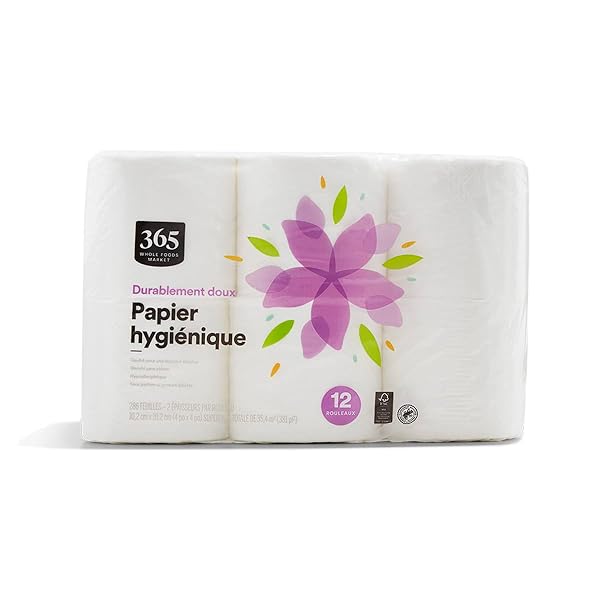 365 BY WHOLE FOODS MARKET, SUSTAINABLY SOFT BATH TISSUE, HYPOALLERGENIC, 286 SHEETS PER ROLL, 12 COUNT