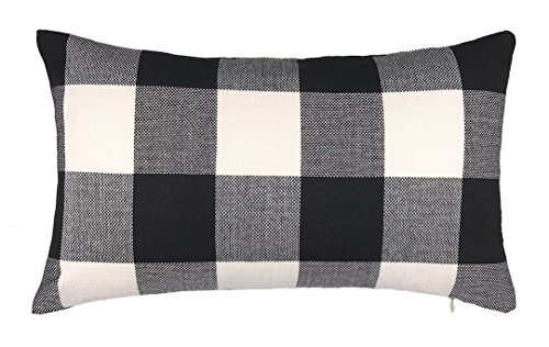 12 x 20 Inch Black and White Buffalo Check Plaids Lumbar Throw Pillow Case Cushion Cover Retro Farmhouse Decoration for Couch Sofa Bed