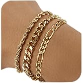 PARIVEA 3 PCS Silver Bracelets for Men 925 Sterling Silver/14K Gold Palted Cuban Link Chain Bracelet Figaro Rope Bracelet Set Mens Jewelry Gifts for Dad Husband Boyfriend 7.5/8.2 Inches