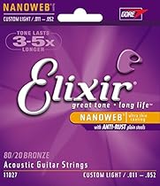 Elixir Strings 80/20 Bronze Acoustic Guitar Strings w NANOWEB Coating, Custom Light (.011-.052)
