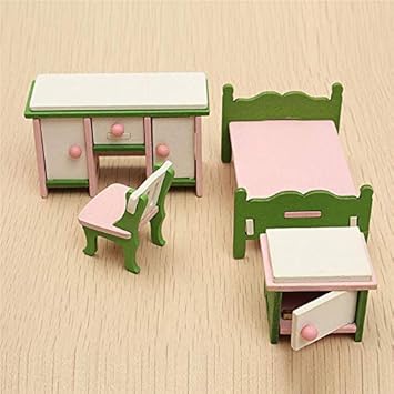 Kewholesale Dollhouse Miniature Bedroom Kit Wooden Furniture Set Families Role Play Toy