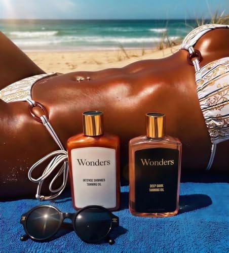Wonders Deep Dark Tanning Oil | Fast Tan Accelerator for Dark, Bronzed Skin | Moisturizing Sun Body Oil with Coconut Oil, Carrot Oil, & Coconut Water | Vegan, Cruelty-Free | Oxybenzone-Free