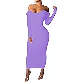SheKiss Women's Off Shoulder Long Sleeves Bodycon Sweater Dress Sexy Knit Slim Cardigans