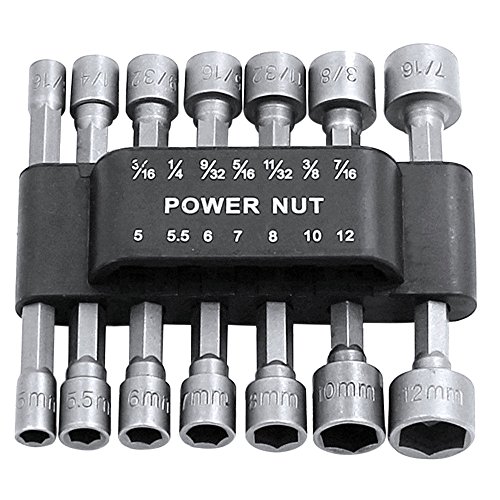 Breynet 14pcs Power Nut Driver Drill Bit Set Metric Socket Wrench Screw 1/4'' Driver Hex + Impact Drills Driver Socket Bit Set Hex Shank Adapter Drill Nut Driver Power Extension Bar 3pc Set