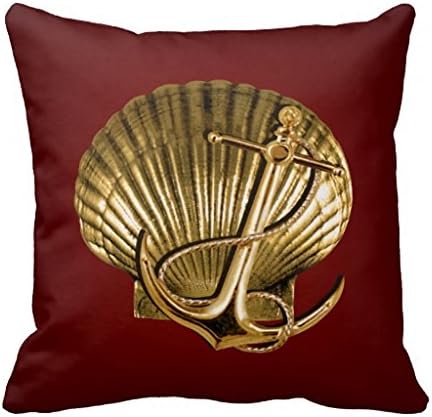 Anchored Seashell Nautical Burgundy Gold Pillow Case