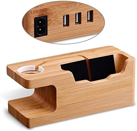 DMcore Wooden Charge Dock Holder for iWacth, Docking Station Cradle Bracket for iPhone 7 7Plus 6 Plus Smartphones Apple Watch(03-Light USB Stand)