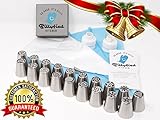 DELUXE Cake Decorating Kit - 19 Professional Russian Piping Tips - with 2 Silicone Icing Bags, Leaf Icing Tip - EXTRA LARGE Stainless Steel Flower Tips - 44 Pieces