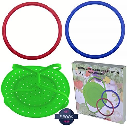 2 Silicone Sealing Rings for Instant Pot (5/6 Quart Model) and 1 Silicone Steamer Basket (+Ebook)