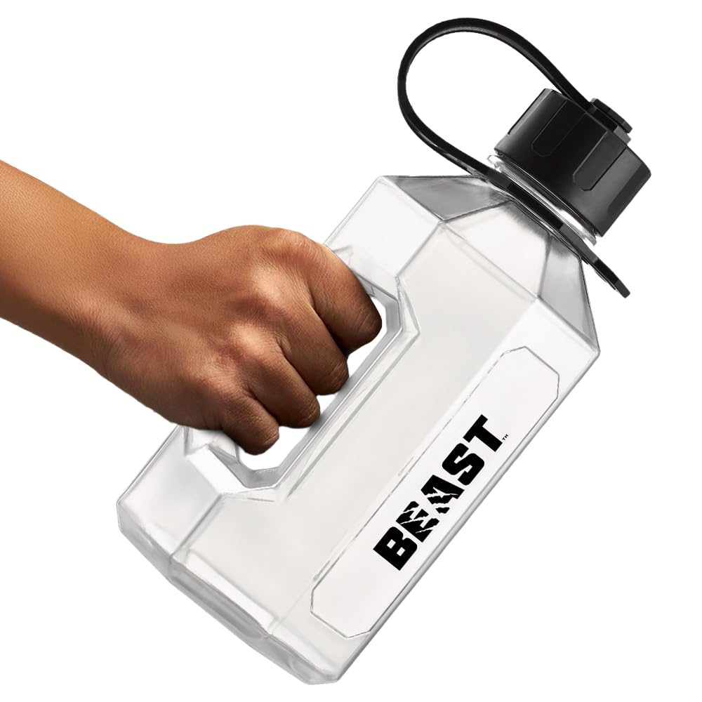 Alpha Designs Beast 2 Litre Water Bottle - 2.4l Large Drinks Water Jug - Eddie Hall Merch - Holiday, Travel - Clear