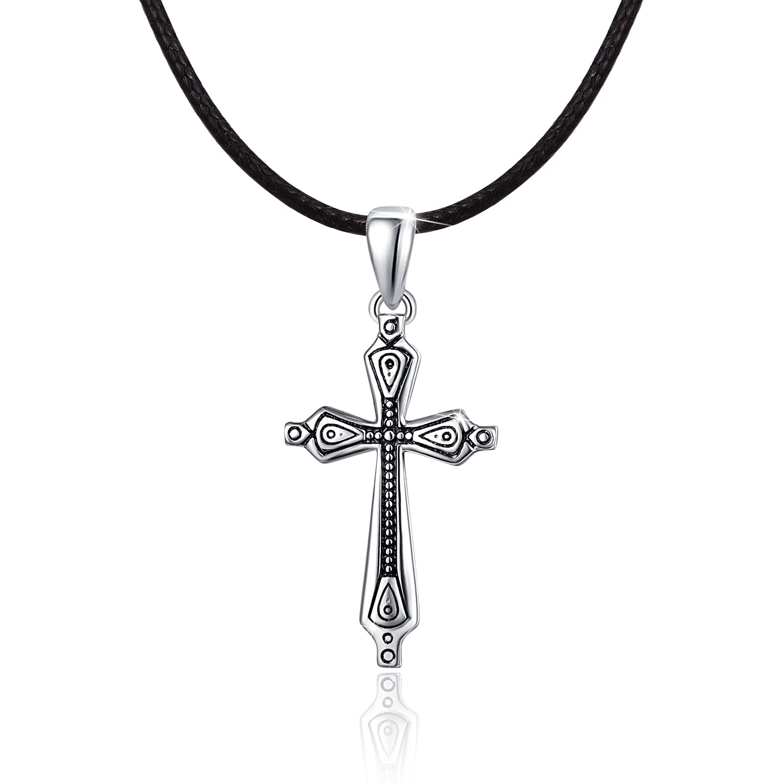 JFASHOP Cross Necklace for Men Sterling Silver Cross Pendants Amulet Protection Necklace for Boys Cross Jewellery for Women Girls Christmas Gifts Valentines for Birthday