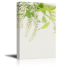 Canvas Wall Art - Green Leaves and White Flowers on Tree Branch - Giclee Print Gallery Wrap Modern Home Art Ready to Hang - 12x18 inches
