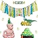 Dinosaur Theme 1st Birthday Decorations Kit Set of 3- One Burlap High Chair Banner- Baby Dino Cake Smash Party Supplies- Glitter Green Felt 1st Birthday Hat- T-Rex Cake Topper …