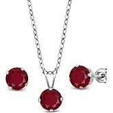 Gem Stone King 3.00 Ct Round Red Ruby 925 Sterling Silver Pendant and Earrings Jewelry Set With Chain
