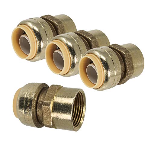 PROCURU 4-Pack 1/2-Inch Pushfit FNPT Female Adapter, Push-to-Connect Brass Plumbing Fitting for Copper, PEX, CPVC, PE-RT Pipes, Certified Safe for Potable Drinking Water (8X4012-4P)