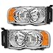 JSBOYAT Headlight Assembly Compatible with 2002-2005 Dodge Ram 1500 Pickup and 2003-2005 Dodge Ram 2500/3500 Pickup Driver Passenger Side (Chrome Housing with Amber Reflector)