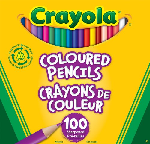 Crayola  Coloured Pencils, 100 Count, Vibrant colours, Pre-sharpened, Art Tools, Adult Colouring, Bullet Journaling, School and Craft Supplies, Drawing Gift for Boys and Girls, Kids, Teens Ages  5, 6,7, 8 and Up, Holiday Gifting, Stocking Stuffers, Arts and Crafts