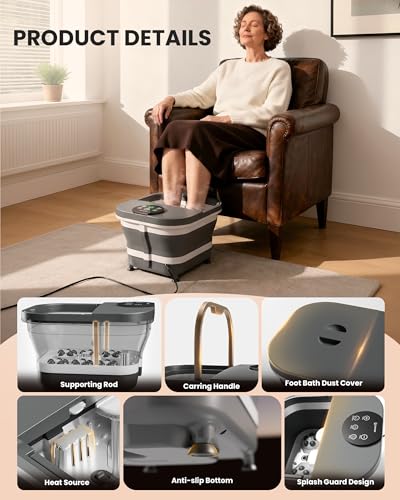 COMFIER 2026 Folding Foot Bath with Heating, Shower & Temperature Control, Foot Bath with 30 Shiatsu Massage Balls, Automatic Massage & Anti-Splash Design, Wellness Gift for Men and Women