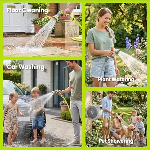 Bietor Retractable Garden Hose Reel, 1/2“ x 45m+2m Upgraded UV Resistant Heavy Duty Wall Mounted Hose Reel with 10 Patterns Nozzle, Any Length Lock, Slow Return System, 180°Swivel Bracket
