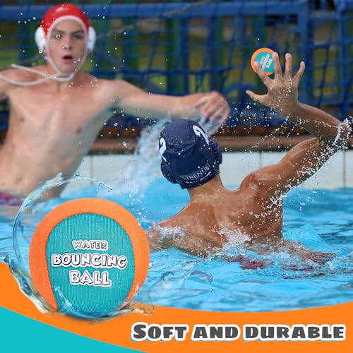 Shindel 2PCS Skip Balls with Skip Disc and Storage Bag, Water Skip Balls Blue Orange Water Bouncing Balls for Swimming Pool Beach Toys Great for All Ages