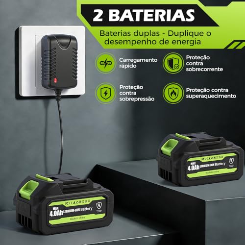 YARUIKE Soprador de folhas sem fio, soprador de folhas portátil com 2 baterias de 4,0 Ah, sopradores de folhas leves para limpeza de pátios, cuidados com o gramado, folhas, poeira