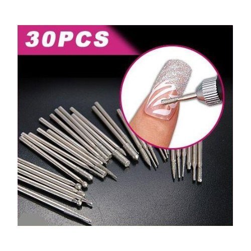 Tcplyn Premium Quality 30 Piece Manicure Pedicure PRO Electric Nail Drill Bit Set 3/32 File Shank