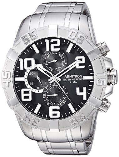 Armitron Men's 20/5168BKSV Multi-Function Dial Silver-Tone Bracelet Watch