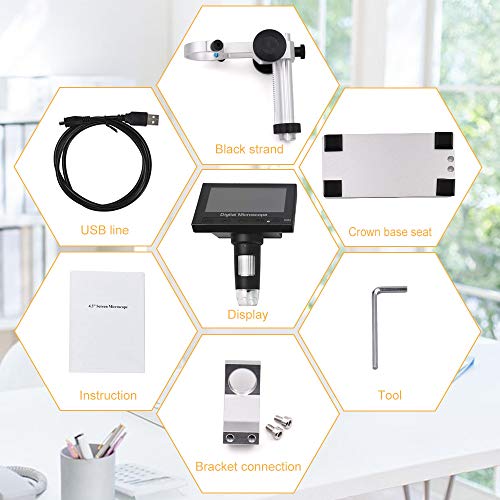 LCD Digital Microscope, Leanking 4.3 inch 50X-1000X Magnification 720P Microscope Camera